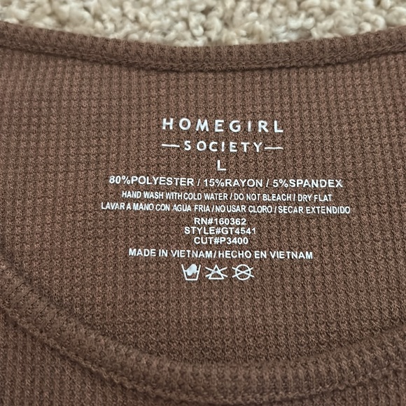 HomeGirl Society Women’s Large Brown Waffle Knit Cropped Tank. - Picture 3 of 4